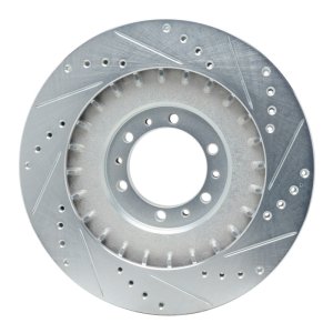 Mitsubishi Montero Brake Rotor (1) - Front Left - R1 Concepts - Drilled & Slotted - Silver - `98-`04